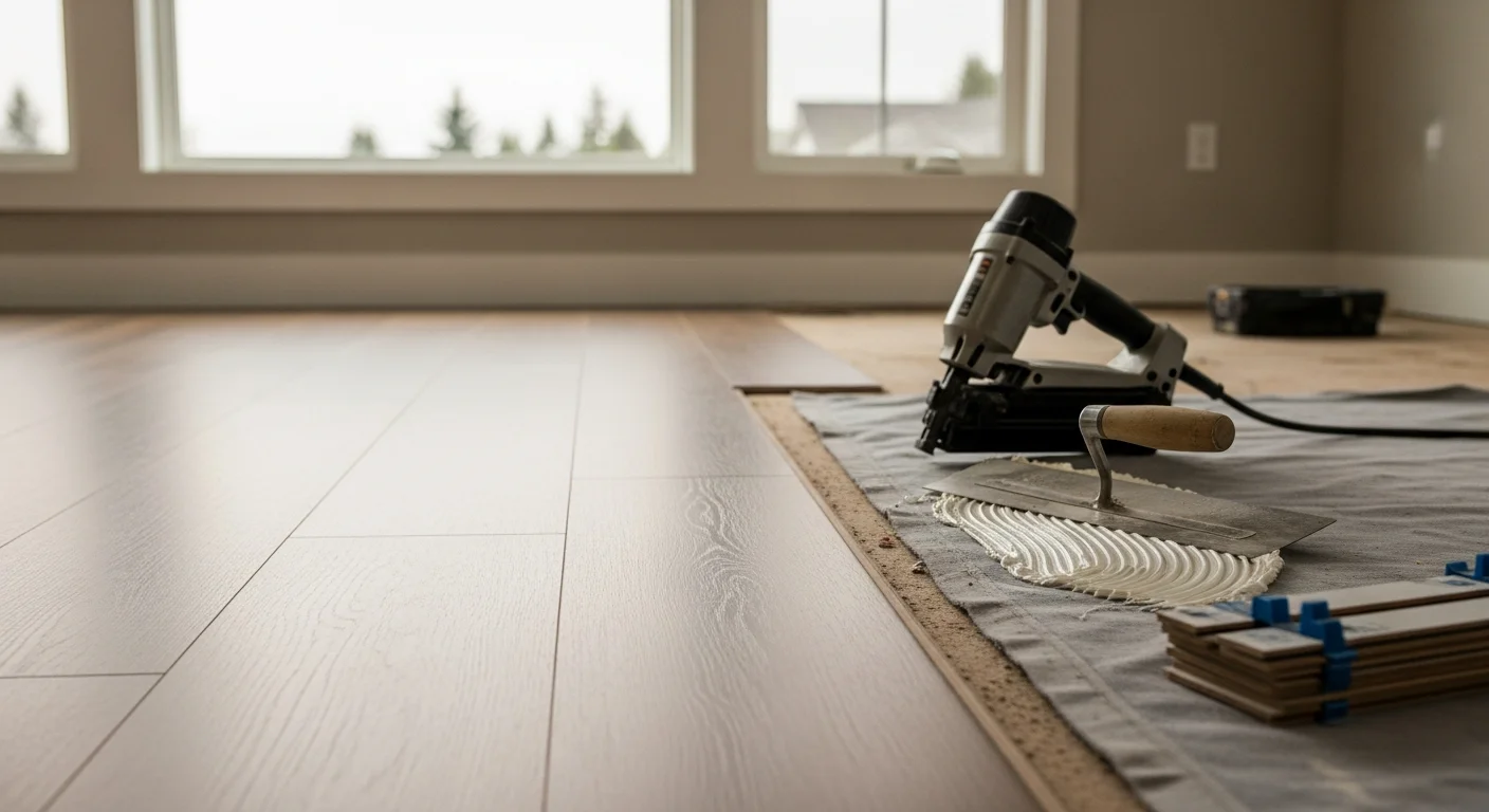 Professional flooring installation with hardwood, vinyl, and tile options