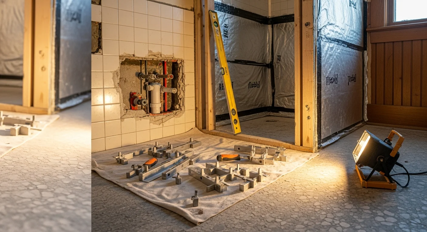 A remodeled bathroom interior in a Seattle home featuring a walk-in tile shower, updated vanity, and moisture-resistant wall finishes. The space reflects a full gut renovation completed by Atlas Contracting LLC for a Pacific Northwest single-family home.